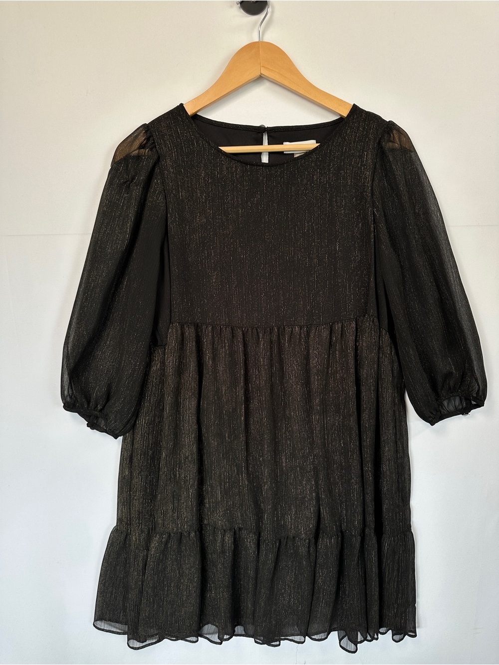 Calvin Klein Metallic Babydoll Mini Dress Black Gold Shimmer Size 10